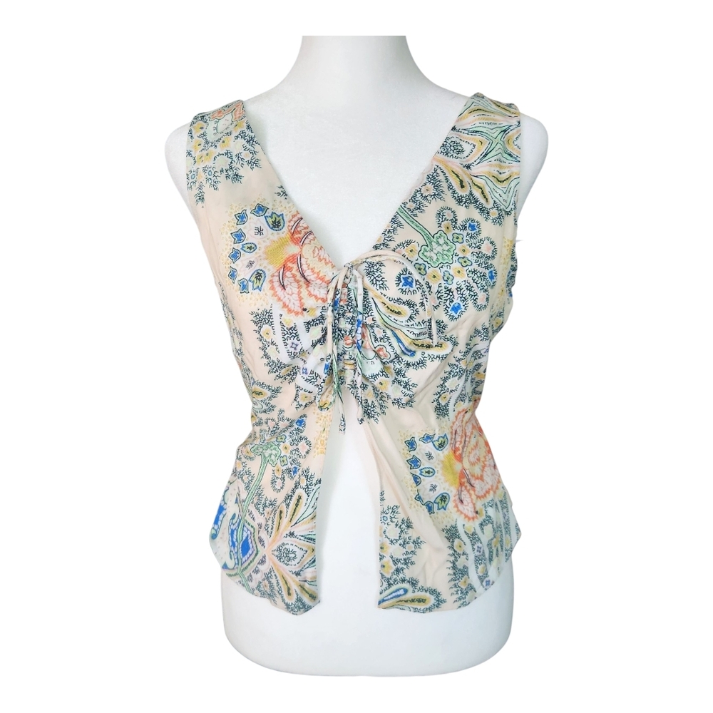 Sage the Label V-Neck Floral Tie Front Boho Crop Top Multicolor,‎ Small